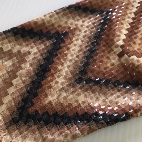 XOXOXO womens L / 12 half sleeve tan brown black button up shirt retro 70s - Picture 15 of 15